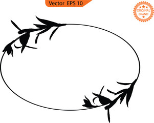 Hand drawn, Monogram, flower wreath, Frame, floral Monogram , circle frame. Hand drawn vector floral elements. Branches and leaves. EPS 10.