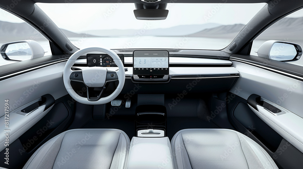 Poster the interior of the car is designed, cleanly, with a large screen in the center of the dashboard, a 