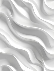Obraz premium Minimalistic abstract background with white 3D paper waves. Banner with white glossy soft wavy embossed texture isolated on white background. Horizontal poster with copy space for text.