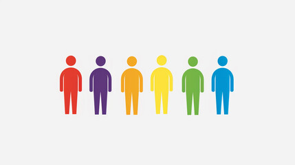Rainbow-colored human figures stand side by side