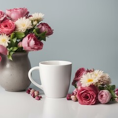 coffee mug with flowers, Generative AI