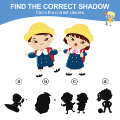 Fototapeta premium Find the correct shadow. Match the image with the shadow. Worksheet for kid. Educational printable worksheet. 