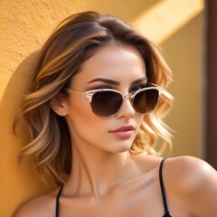 Naklejka premium A young beautiful model woman in sunglasses