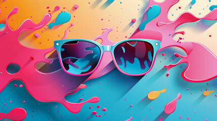 Fototapeta premium A colorful splash of paint with a pair of sunglasses in the middle