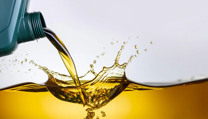 Industrial lubricating oil is poured out into a splash lubrication system/ oil reservoir