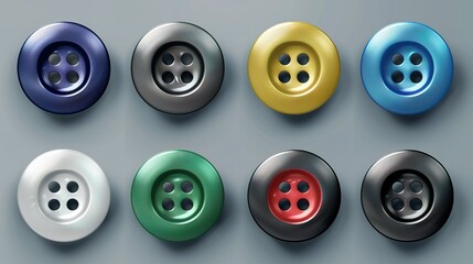Assorted colorful sewing buttons on gray background for crafts and fashion