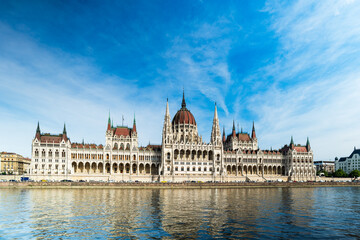 Hungarian parliament building by Danube river, Budapest, Hungary