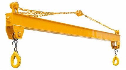 Isolated illustration of a yellow crane boom with hooks, presented on a white background with clipping paths.