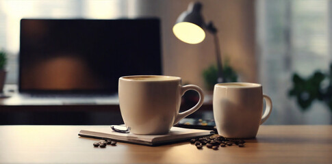 Fototapeta premium a home office complete with a coffee mug.
