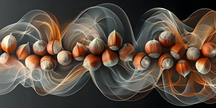 Neural network art of hazelnuts on a black background. Concept Digital Art, Neural Network, Hazelnuts, Black Background
