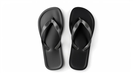 Realistic 3D vector illustration of black blank flip flop set, suitable for advertisement, logo print, and mockup purposes.