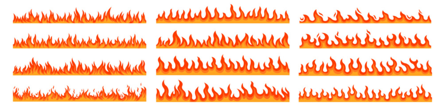 Fire border seamless. Fire line frame set.