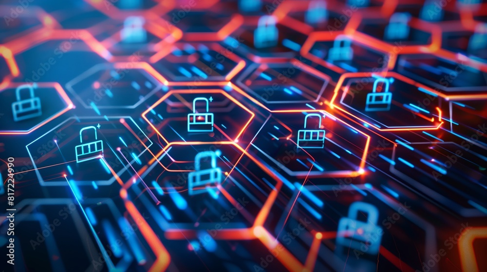 Poster cybersecurity network with linked nodes for top-notch data protection.