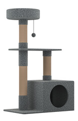 Cat Tower condo for Indoor Cats with sisal scratching posts. Cat Tree with Toy, 3D rendering isolated on transparent background