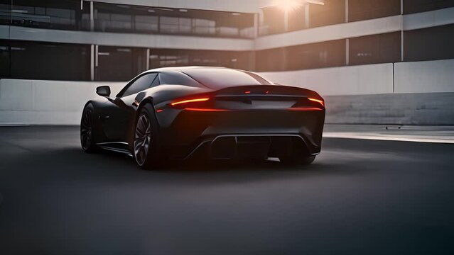 Black Sports Car Parked in a Lot Generative AI