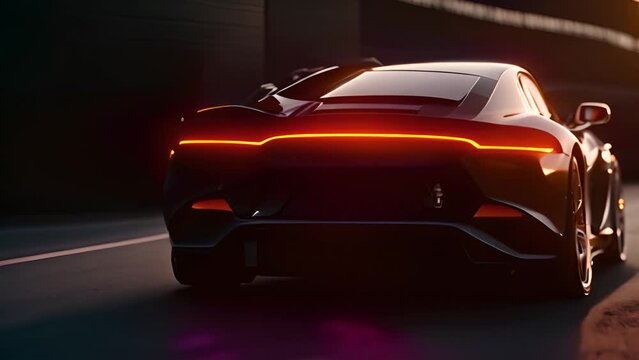 Black Sports Car Speeding Down Road Generative AI