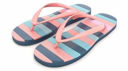 Realistic vector illustration of beach flip flops isolated on a white background, representing the concept of summer vacation, holiday, and travel.