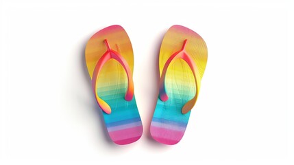 Realistic vector illustration of beach flip flops isolated on a white background, representing the concept of summer vacation, holiday, and travel.