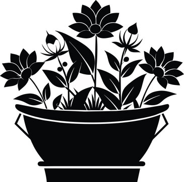 recommend clip art: Flower tub silhouette black and white 