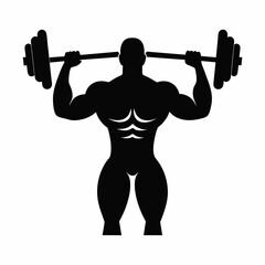A single gym muscle holding a barbell overhead vector silhouette