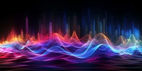 A computergenerated liquid wave pattern in vibrant shades of purple, magenta, and electric blue on a black background