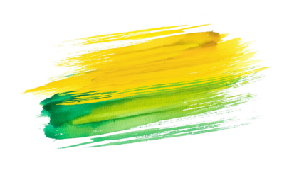 Yellow and green watercolor painting stroke of paint isolated on transparent background
