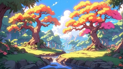 Fototapeta na wymiar Illustration game art forest like a fairy tale