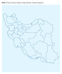 Iran plain country map. High Details. Outline Regions style. Shape of Iran. Vector illustration.