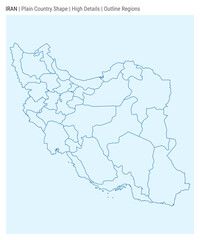 Iran plain country map. High details. Outline regions style. Shape of Iran. Vector illustration.