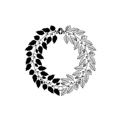line art illustration and stamp silhouette of a Physalis fruit stalk forming an arch as a round frame