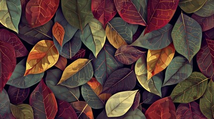 : Get lost in the mesmerizing patterns of nature with a patchwork leaves design, flawlessly captured in high-resolution detail by an HD camera.