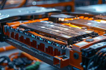 Lithium-ion High-voltage Battery Component for Electric Vehicle or Hybrid Car. Battery Module for Automotive Industry
