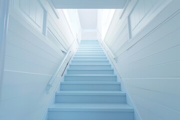 White staircase to attic or second floor, interior abstract background. Generative AI