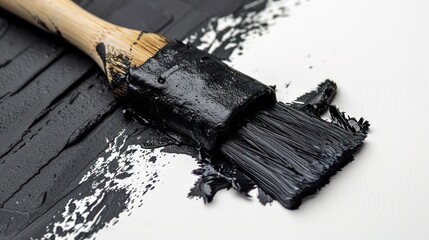 Brush in black paint on a white background. Generative AI