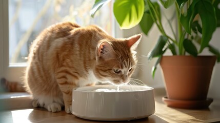 Automatic pet fountain, device with drink water for domestic animals. Generative AI