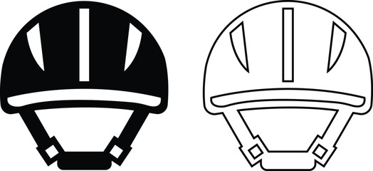 Motorcycle helmet vector icon set. Racing team helmet, Construction helmet, motorcycle helmet, hard hat black line and flat collection for web design isolated on transparent background.