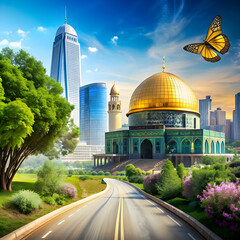 Obraz premium al aqsa mosque with golden dome on a transparent