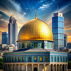 Obraz premium al aqsa mosque with golden dome on a transparent