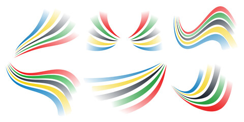 Various Olympic design elements - colorful stripes, lines, curves isolated on white background. Gradient abstract shapes for sport games, championship, competition banners, posters, cards 2024.