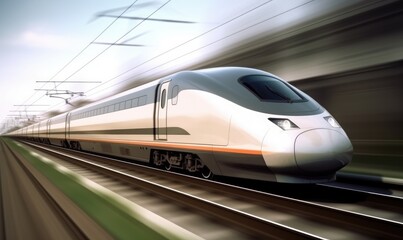 Fototapeta premium Long high-speed train moving fast