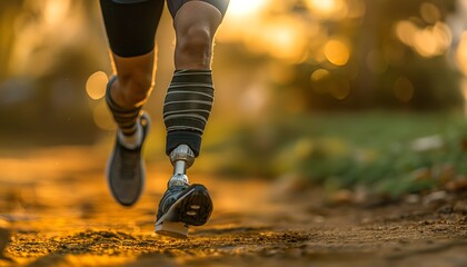 Athlete with prosthetic leg running on track