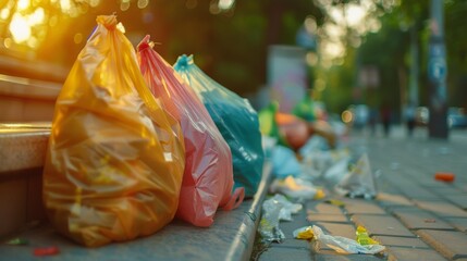 garbage bags street mess sidewalk city