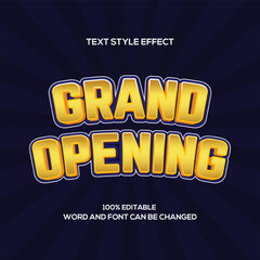 Grand Opening 3D editable text effect template. grand opening on dark blue background.