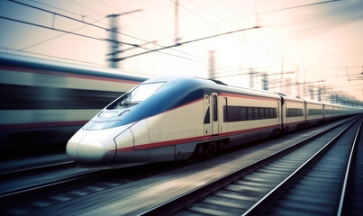 Naklejka premium Long high-speed train moving fast
