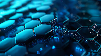 Abstract backdrop featuring glowing hexagons on a blue, turquoise, or black base