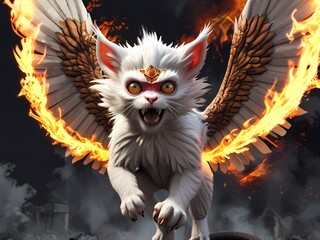 Animation of fierce winged animals with a background of fire