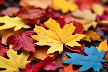 Fototapeta premium Intense Autumn: Stunning Maple Leaves in Vibrant Hues, A-generated photo of stunning fall foliage of maple leaves. Vibrant Maple Leaves Illuminate Autumn