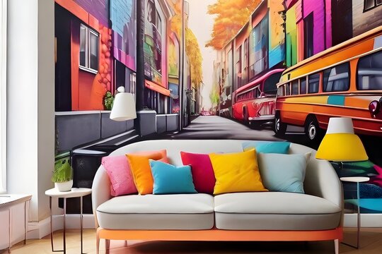 Fototapeta Graffiti Galore: Colorful and Unique Street Art Wallpapers, AI-generated photo of unique street art wallpaper. Vibrant and Unique Wallpapers Inspired by Urban Culture. 