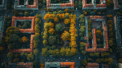 Fototapeta premium Townscape View: Aerial Cityscape of European Urban Architecture and Streets with Old Ancient Buildings Under a Patterned Sky