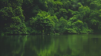 A peaceful lake surrounded by lush green forests